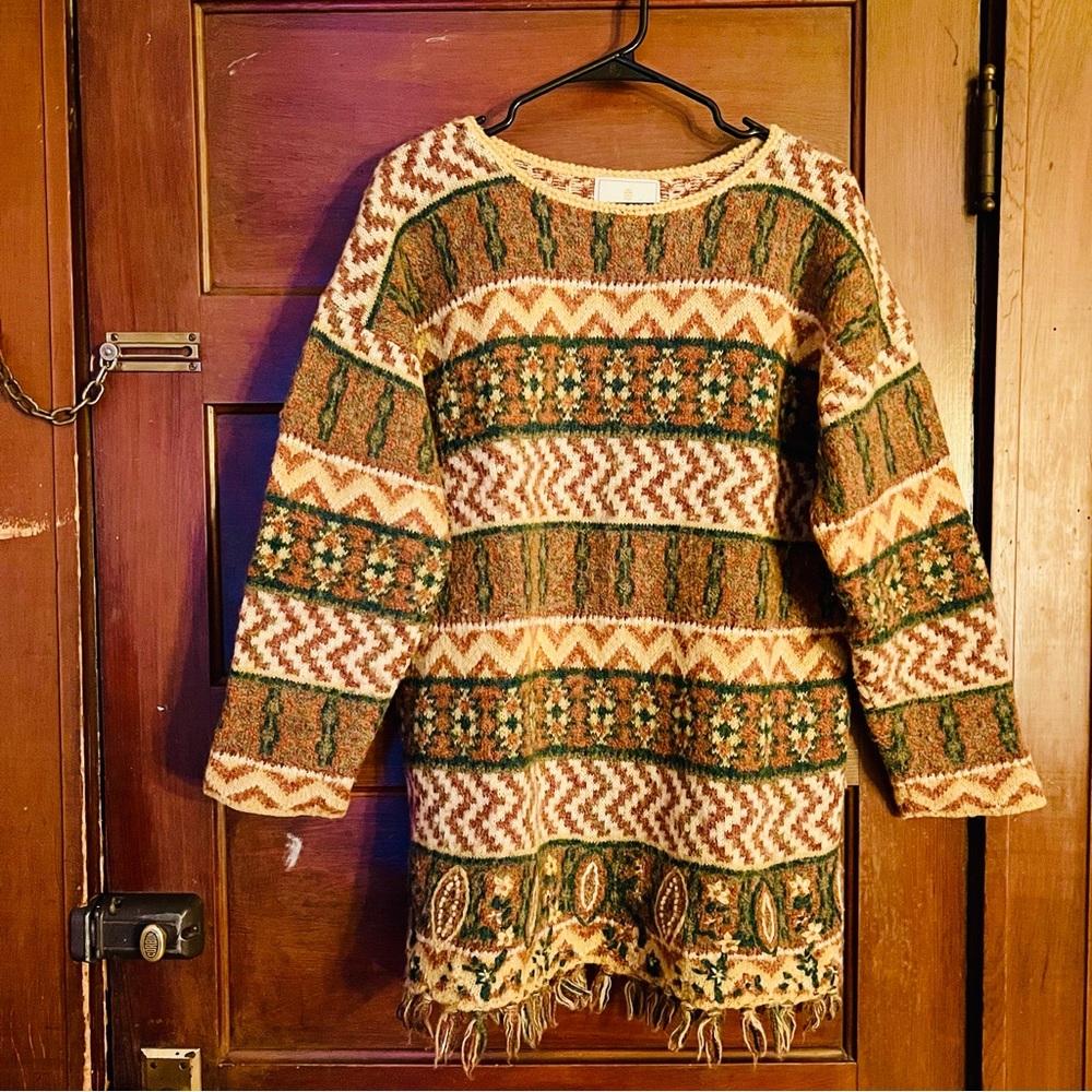True Vintage Wool Blend Sweater - Green & Rust - Size Small